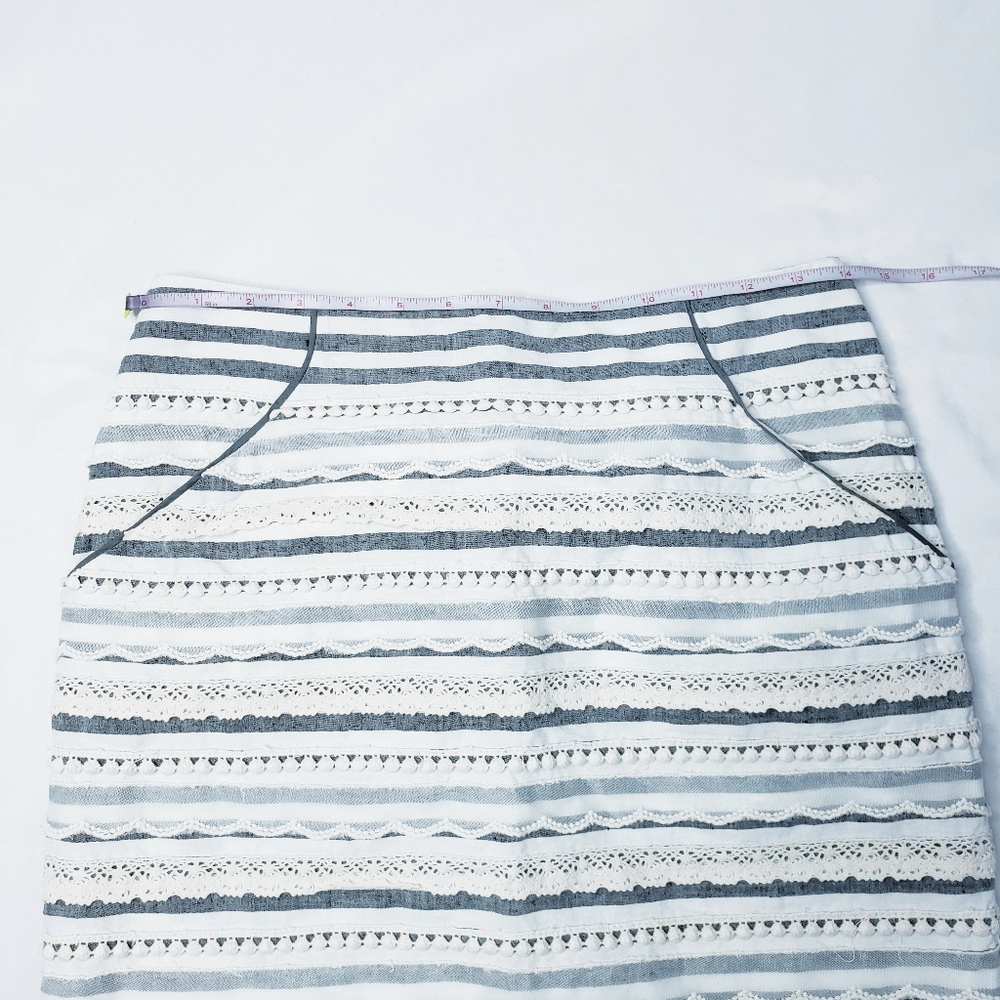 Tabitha Cream and Gray Lace-Striped Mini Skirt - Picture 7 of 10